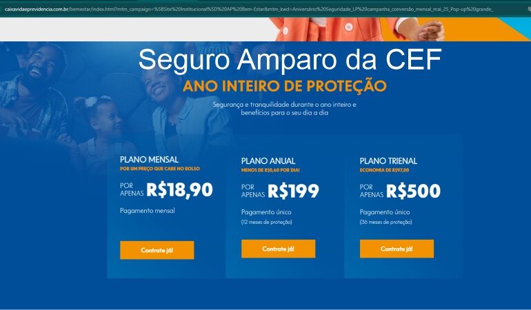 Seguro Amparo da CEF por R$ 18,90