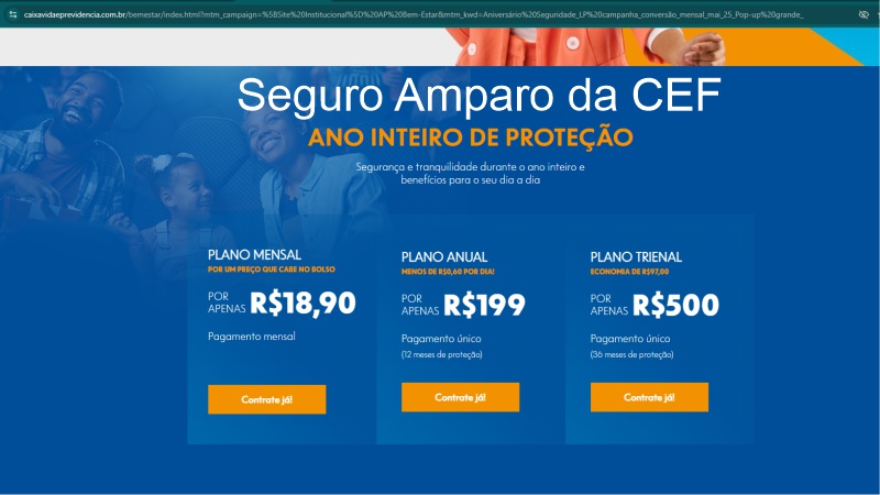 Seguro Amparo da CEF por R$ 18,90